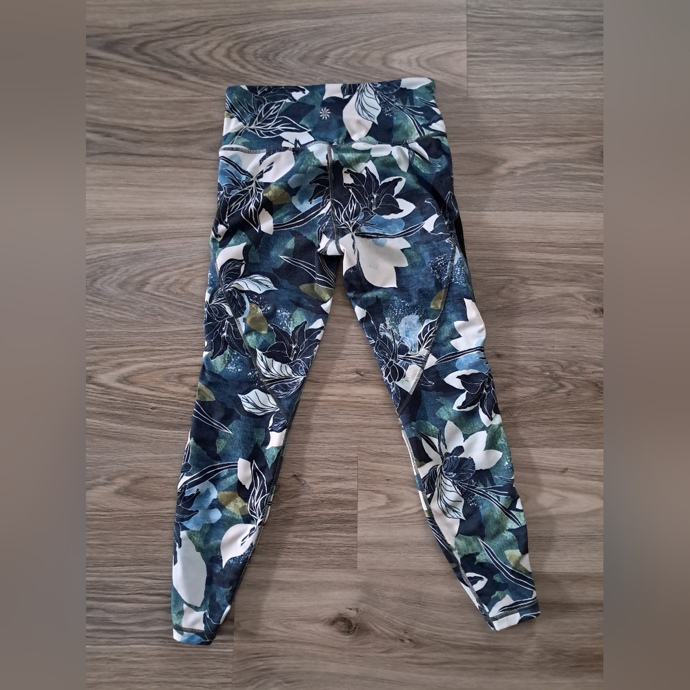 Athleta floral athletic leggings small like new blue green tropical Hawaiian - Picture 4 of 5